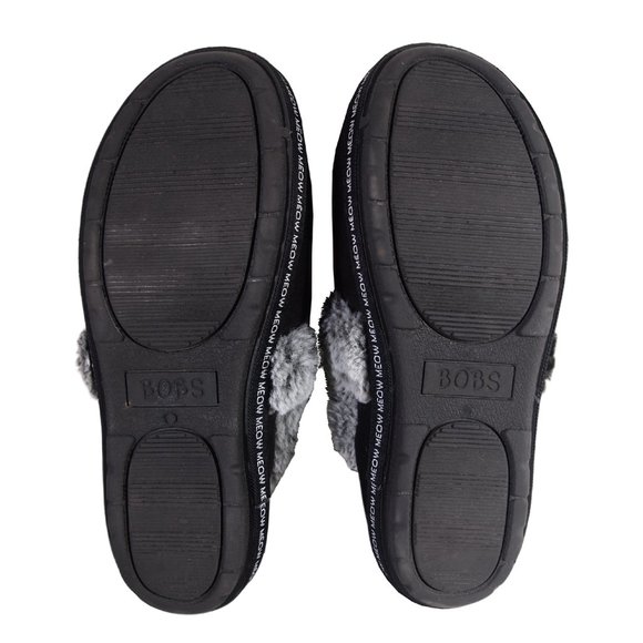 Bob's Meow Slippers, Women's Size 9, Black/Gray, Faux Fur w/ Memory Foam - Picture 6 of 7